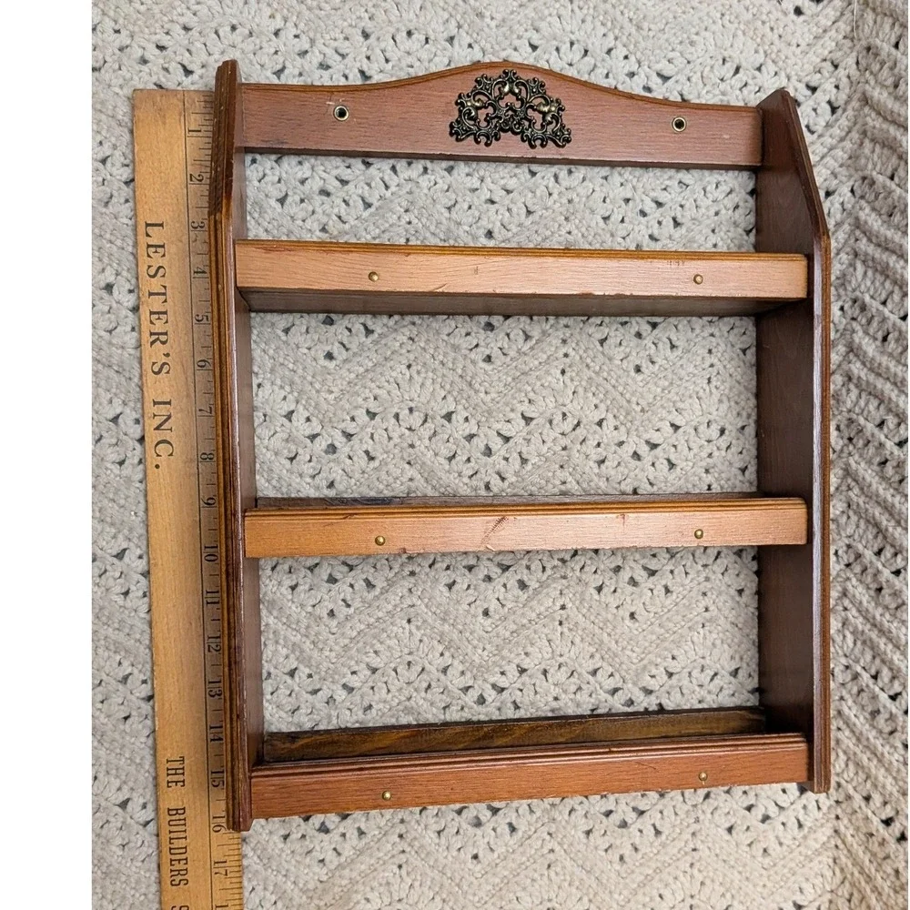 Vintage Wood Spice Rack Wall Mount 3 Tier Kitchen Organizer Brown 15x13
